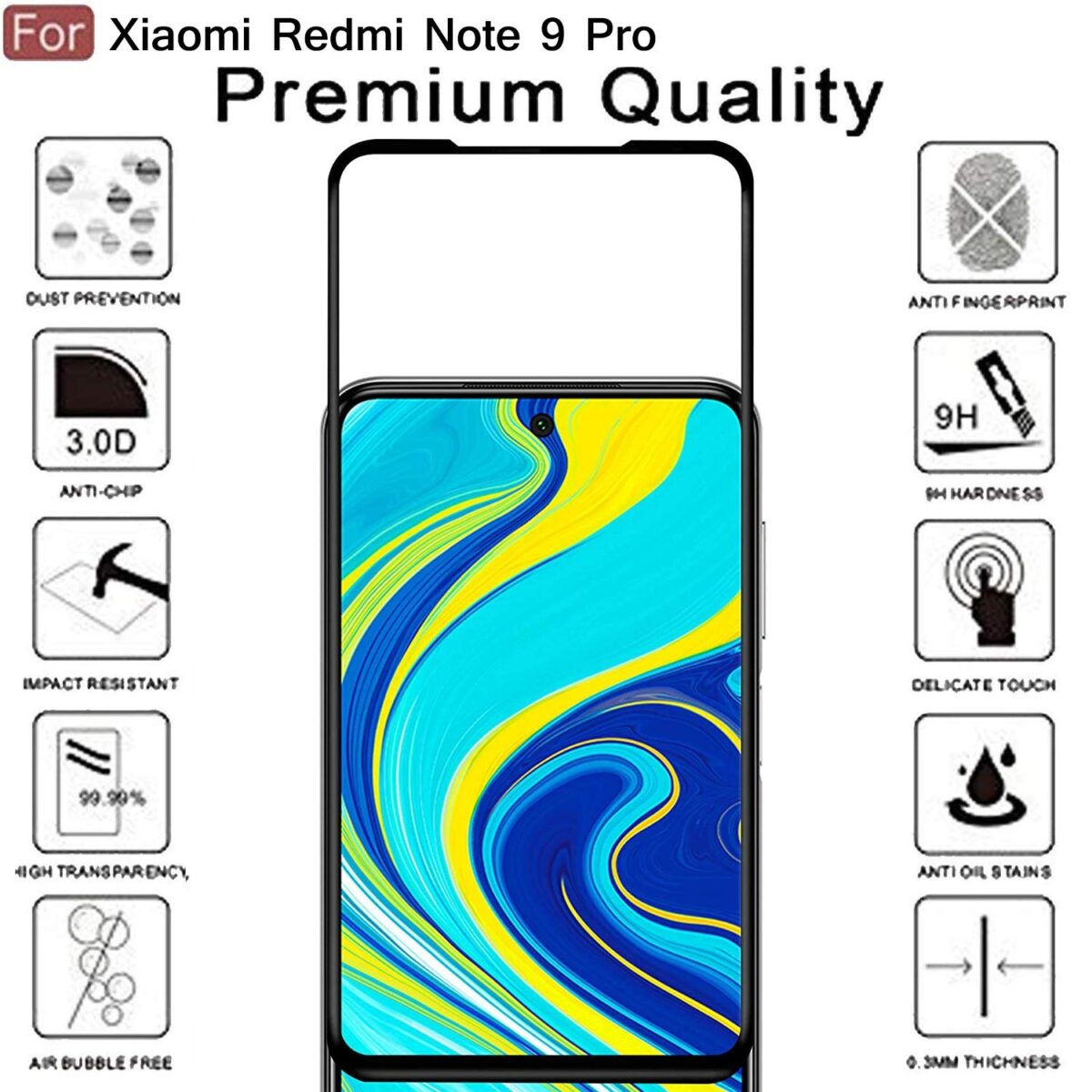 Redmi Note 9 Pro Max Tempered Glass Glu Basket